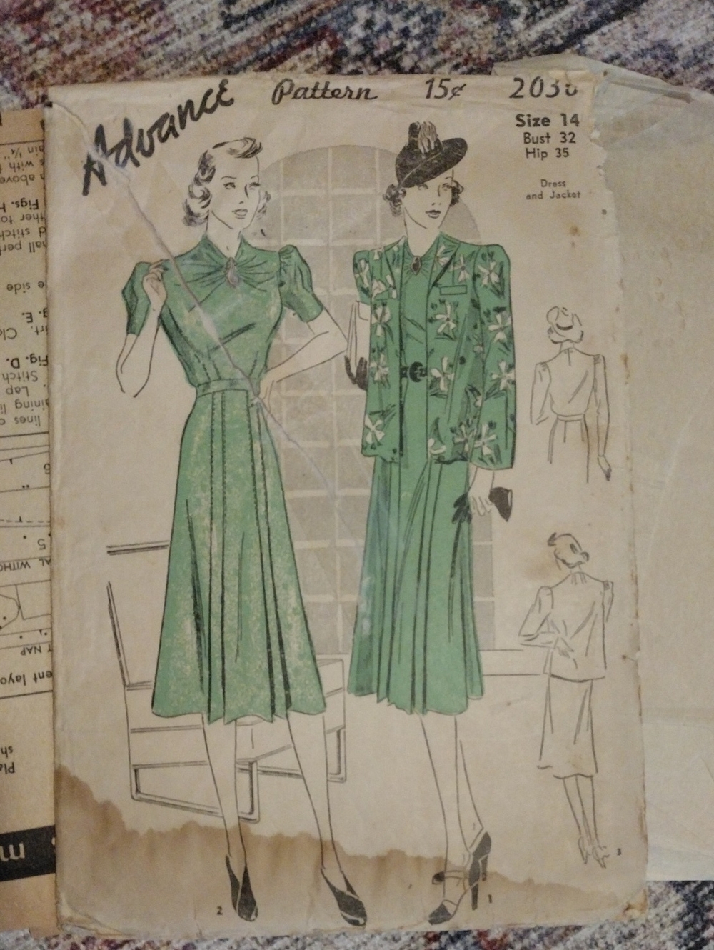 Advance Pattern Vintage Dress & Jacket Illustration in Green